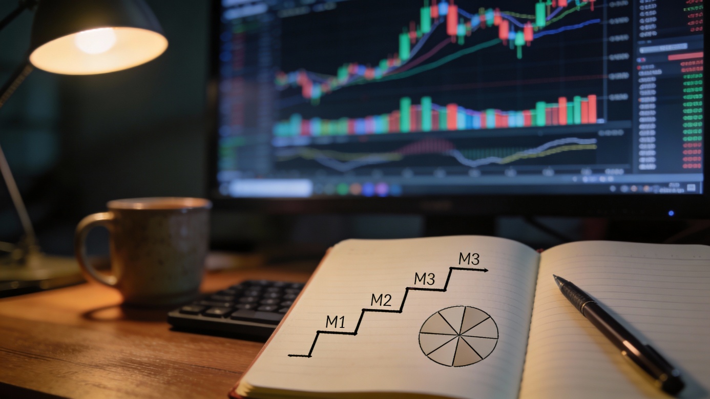 Rules-based momentum strategy concept shown on a trading desk (illustration)